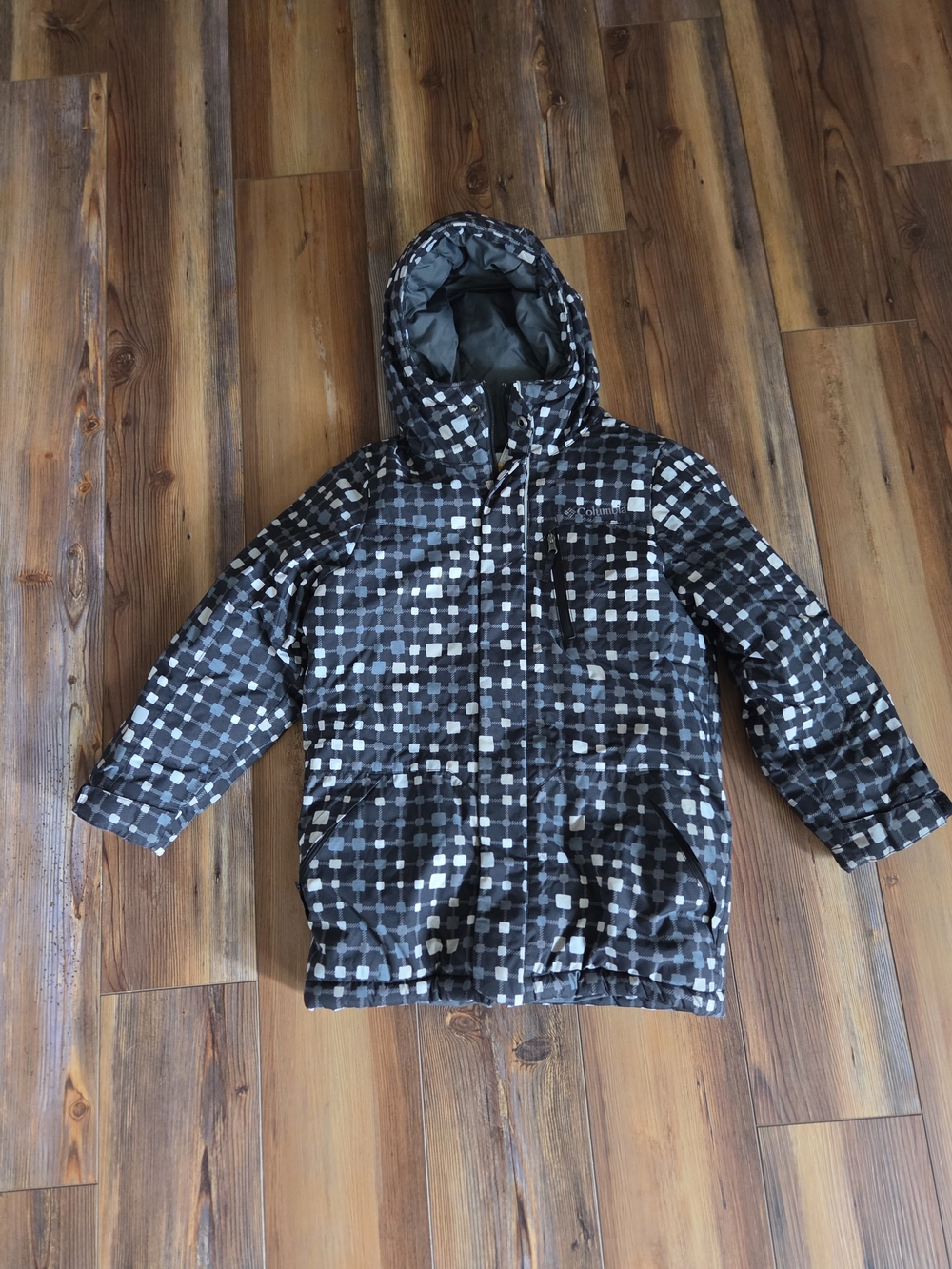 Columbia Black & Gray Patterned Hooded Winter Jacket Size XS